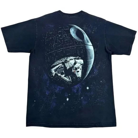 トップス Vintage Star Wars Tie Fighter&Death Star Vtg 1996 Star Wars Tie Fighter All Over Print T-shirt Black Adult